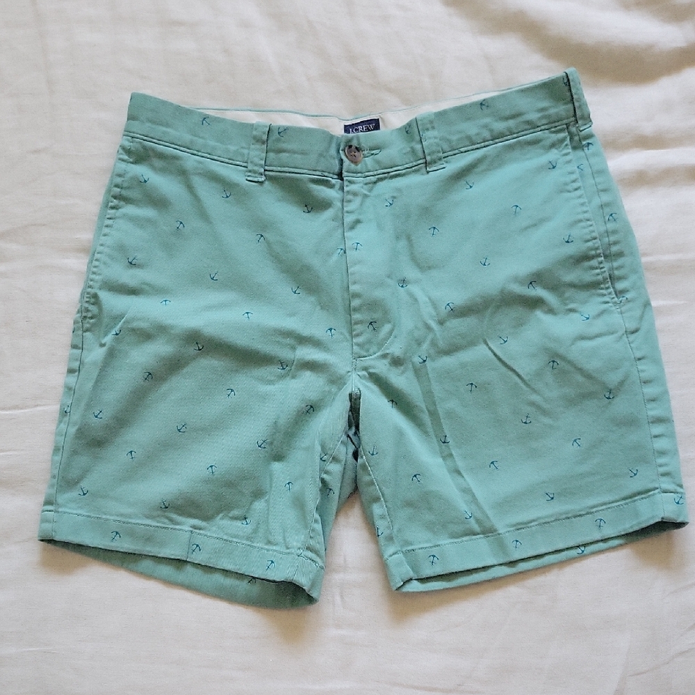 J. Crew Light Green Anchor Pattern Men's Shorts